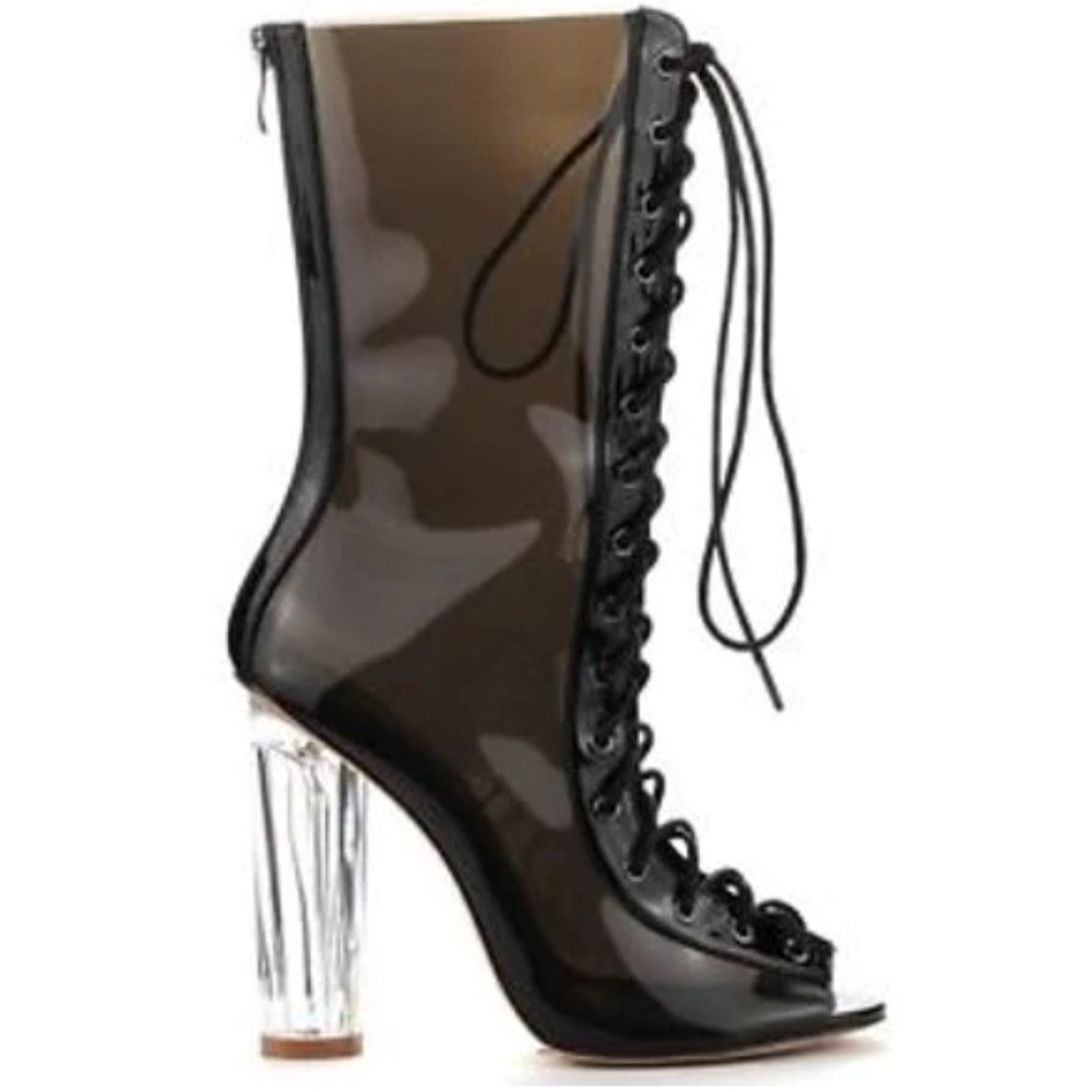 Open toe block chunky clear heel bootie. Size 11, color black, new,
